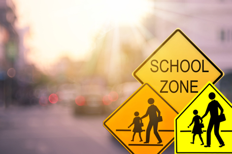 School Zone Yellow Road Signs